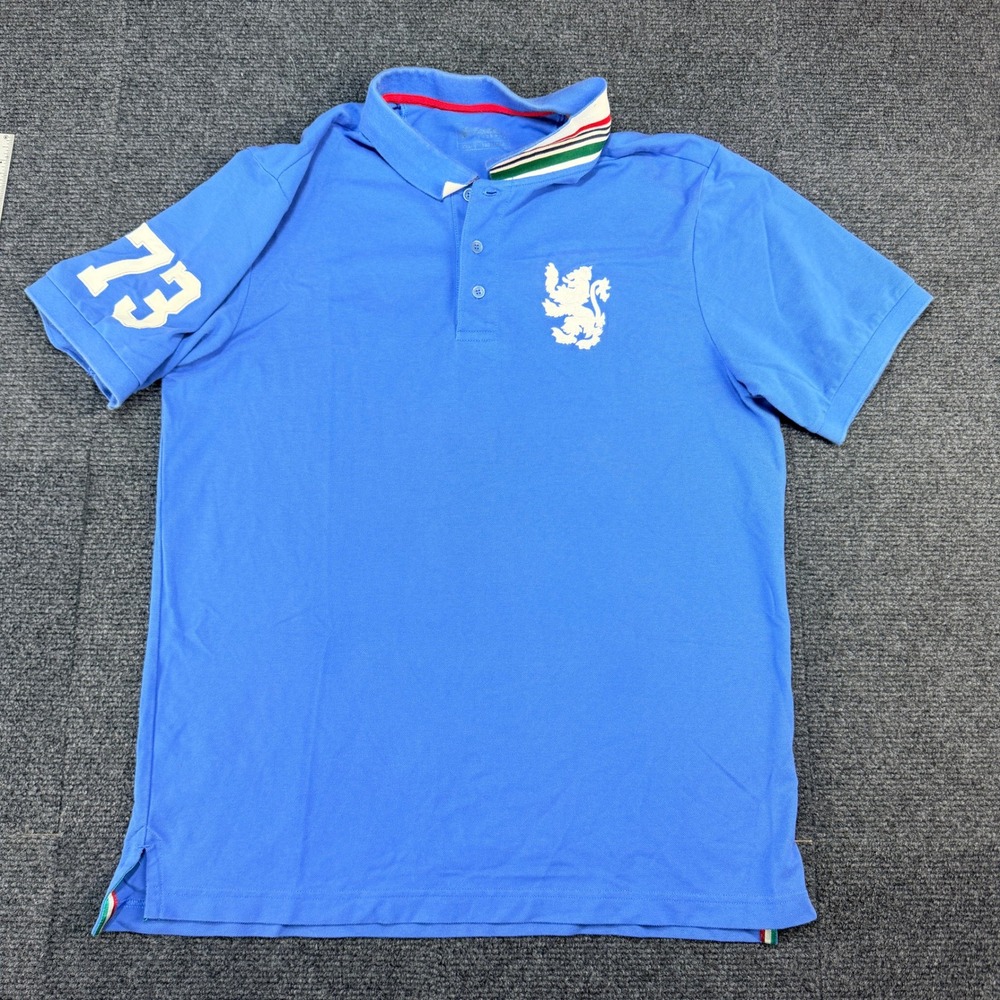 Lotto Italian Sport Design Blue Polo Shirt Lion Crest 73 Sleeve Mens XXL